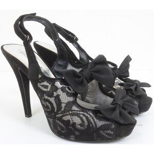 Velvet Heart Lace Bows Retro Peep Toe Platform‎ Heels Goth Dark Fairy Women's 8M